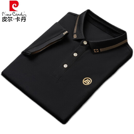 Pier Cardin short-sleeved Polo shirt men's solid color lapel summer trendy T-shirt top handsome young people's new half-sleeved T-shirt white Q682 L handsome new