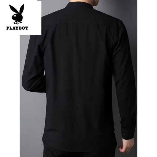 Playboy (PLAYBOY) Autumn Small Stand Collar Shirt Men's Cotton Line Middle-aged Long Sleeve Imitation Line Chinese Style Shirt Top Casual Fashion Men's Clothing WL9930 Dark Gray L 175