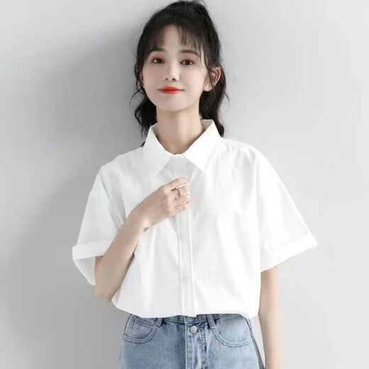 Zi Xinyue [9877 Menschen gelobt] 2022 Neues Sommer Pure White Work Clothes Kurzärärmelte Hemd für Frauen Sommer loser koreanischer Studentin weißes Kurzärärmel-Hemd empfohlen 100-110jin [Jin ist gleich 0,5 kg]