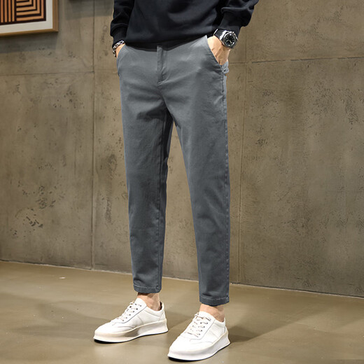 
Woodpecker casual pants for men 2025 new summer business nine-point straight stretch slim fit versatile trousers 1502 gray 30