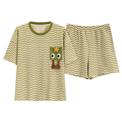 Fhhuabd-Pyjamas mit Brustpolster für Frauen 2024 Neue Sommer-Baumwoll-Kurzärmel-Shorts im Internet-Promi können Home Clothing-Anzug qgl-6627 m-Brustloser Pad [75-95jin [Jin gleich 0,5 kg]]]