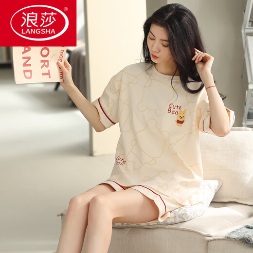 浪莎（LangSha）睡衣女款夏季纯棉短袖短裤甜美薄款全棉休闲学生家居服套装舒适时 YX7505 9855 M 【 建议80-100斤穿】