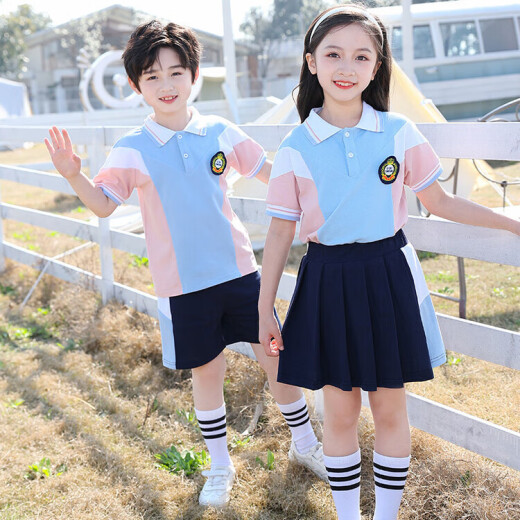 童然小学生班服夏装短袖运动服套装红色英伦学院风毕业校服幼儿园园服 9902款短袖+短裙 100 码