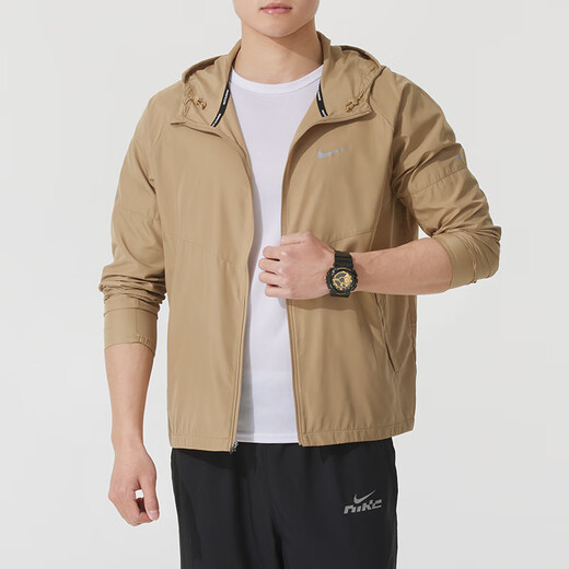 耐克（NIKE）男梭织快干运动套装 杏茶色薄款夜跑健身训练服潮流时尚休闲衣裤 DD4747-297连帽夹克外套 2XL