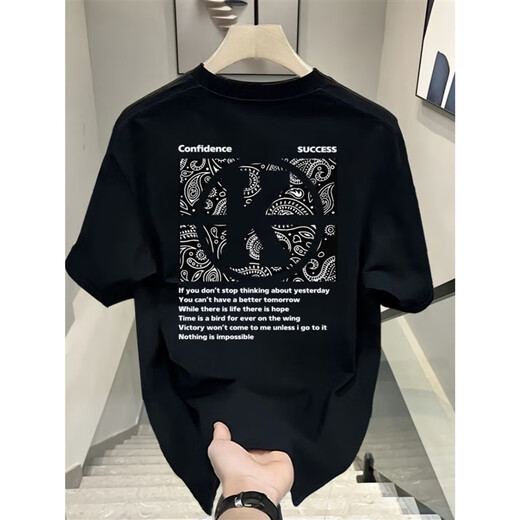 NJSKAKW港风短袖纯棉上衣男女款夏季宽松美式T恤新款潮牌情侣装半袖体恤 V761黑色(指南针) S 建议90-100斤