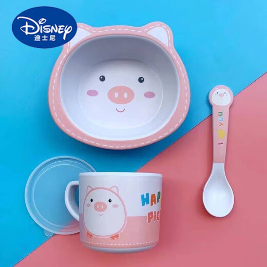 Disney (Disney) Bambus Faser Cartoon Kindergeschirr Set Home Kindergarten Babynahrung Teller Baby Schüssel Löffel Kinderbecher kleiner Tiger Bowl Löffel