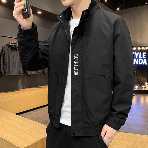 Fat Donglai Jacket Men's Jacket 2022 New Spring and Autumn Stand Collar Trendy Workwear All-match Plus Winter Baseball Top 6189 Black [Spring and Autumn Style] M