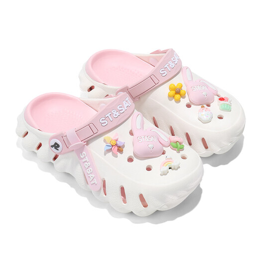 Sábado (ST/SAT) Zapatos para niños Zapatos para niños 2025 Summer New Girls Sofle Sole Slippers Boys Beach Slippers White Powder tamaño 32-33 (adecuado para la longitud del pie de 20.7 cm)