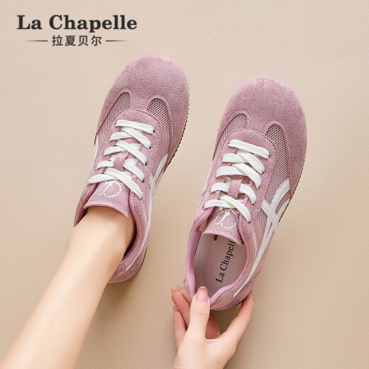 
La Chapelle women's shoes soft sole comfortable German training shoes for women 2025 new summer thin mesh breathable versatile casual flat shoes pink XXE6625-2 37