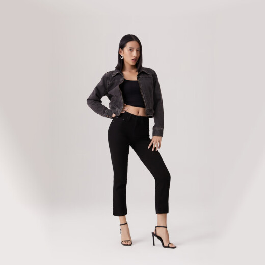 Levi's [Same Model in Shopping Mall] Levi's 25 summer new women's 724 high waist slim straight jeans 18883 Black 24 (30)