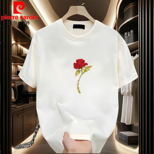 Pierre Cardin Traje de pareja de alta gama camiseta de verano 2025 NUEVA SUMMER SUPER HOT Internet Celebry Pure Cotton Special de manga corta para hombres Black [frontal grande K1049 Rose rojo simple L Recomendado 120-140Jin [Jin iguala 0.5 kg]