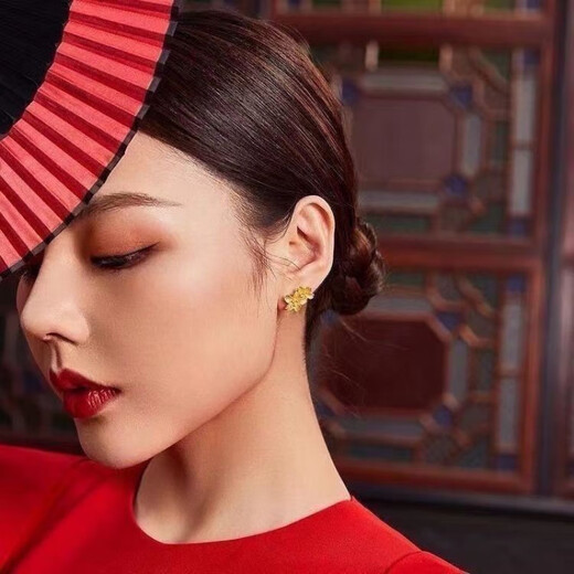 BZK pure gold 999 5G gold earrings for women auspicious flower earrings earrings temperament versatile gold-plated earrings 1.98g new Gesang flower ear hooks with certificate + gift box