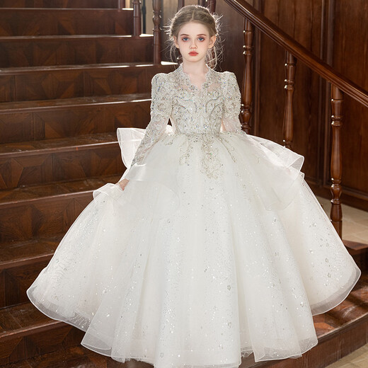 Ning You Violin Performance Kleider Mädchen Kinder Prinzessin Rock Blume Junge Kinder High-End-Fairy-Geburtstagsfeier Host Steel White 110 Gleicher Größe