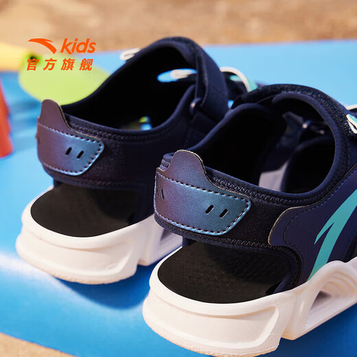 ANTA (ANTA) children's sandals, men's and women's shoes, new summer Velcro children's open-toe Lingbo arch beach shoes for boys, new ink blue/fluorescent aqua-9 33