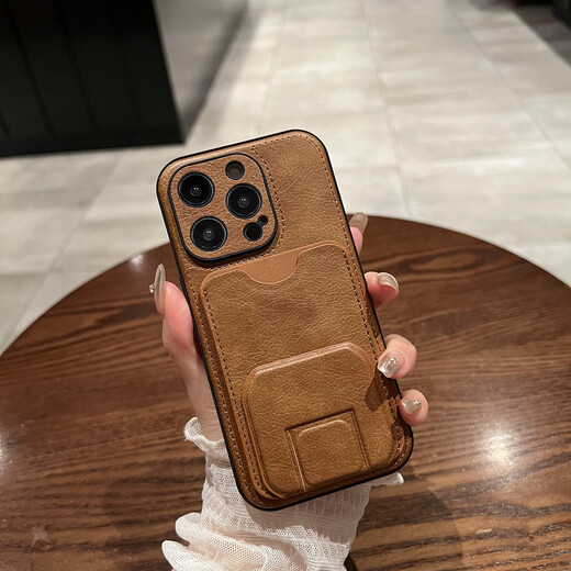 YNPO适用苹果16promax手机壳iphone15商务男14防摔13创意插卡支架皮套 【黑色+卡包支架】皮质 iPhone 16 Pro max 6.9寸