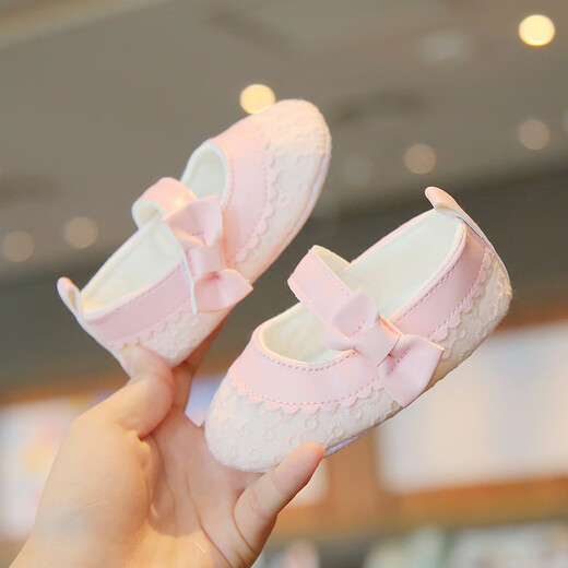 梦伊蓝（MENGYILAN）女婴布鞋2025软底0-3-6月宝宝蝴蝶结绣花学步鞋公主防滑不掉透气 白色圈圈绣花【春秋单鞋GD】 11 内长12.0cm 建议5-9个月
