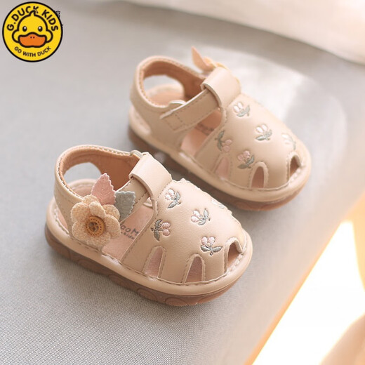G.DUCKKIDS summer 1-2 year old female baby shoes Baotou soft sole toddler shoes 6-12 months baby hollow anti-slip toddler sandals XKA012 pink 16 inner length 11.5 cm