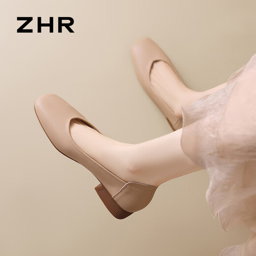 ZHR Flat Shoes Женская темпераментная темпераментная квадратная нога для пригородной туфли Doudou Women's Shoes Удобная, легкая и универсальная, цельный AH677 Apricot 38
