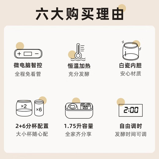 小熊（Bear）酸奶机家用小型全自动酸奶发酵机 酸奶纳豆米酒泡菜+6内胆SNJ-C10P2