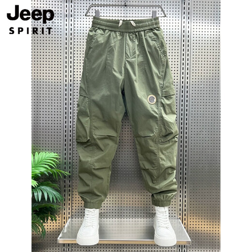 JEEP SPIRIT2025夏季新款水洗工装裤个性大口袋休闲裤宽松弹力束脚哈伦裤男 卡其色休闲裤 S 90-100斤