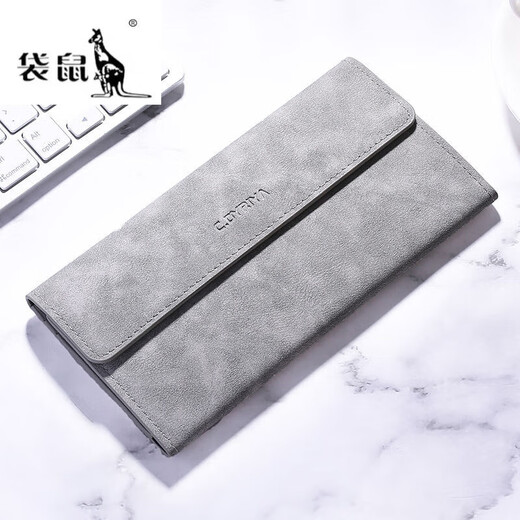 
Kangaroo (KANGAROO) men's long wallet 2023 new multi-card multi-function thin model men's wallet card bag integrated young people's wallet retro light blue