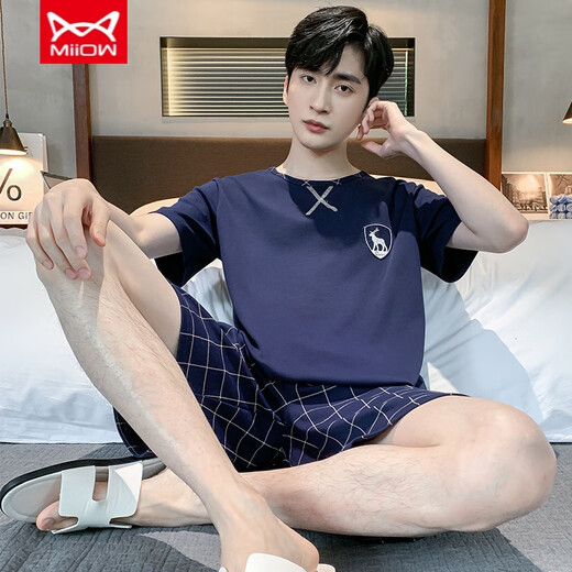 Catman (Miiow) Pyjama masculin shorts d'été shorts purs coton purs adolescents simples pour hommes de grande taille de grande taille 9928 4xl hommes (adaptés à 180-220jin [Jin est égal à 0,5 kg]))