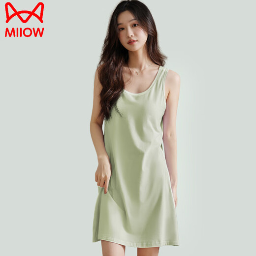猫人带胸垫家居服睡衣女款背心短裙内搭防凸点少女学生宿舍透气薄款夏 棕色背心裙11979 M (适合80-100斤)