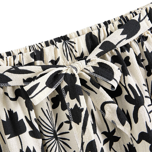 
Her pool high waist casual pants 2025 summer new women's retro print elastic waist long wide-leg pants