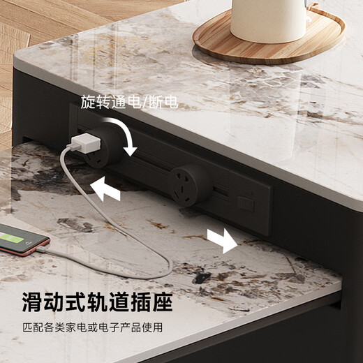 Fengzhiyi slate island table integrated with dining table 2025 new retractable home light luxury high-end Internet celebrity center table CT29 retractable island table (including cabinet) - single dining table 1.8m (track socket + double hole tea stove + induction cooker)