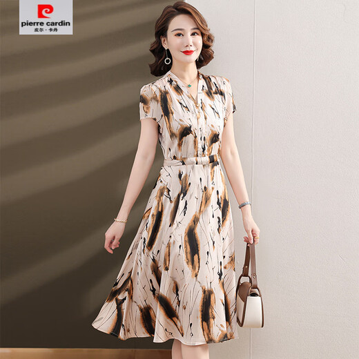 皮尔卡丹（pierre cardin）【1392人收藏】夏季显瘦妈妈气质连衣裙2025年新款时尚中老年妈妈 蓝色 L (建议90-100斤左右)