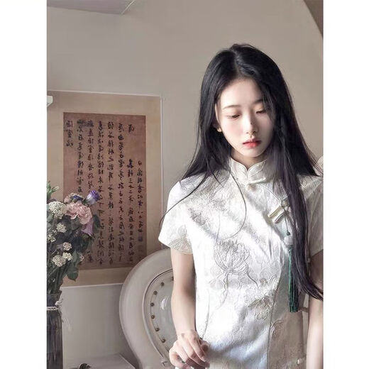 仙僖俫改良旗袍2025夏气质白裙国风 831花色 2XL