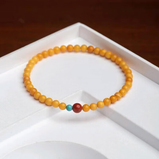 Fat Donglai same style chicken fat yellow old beeswax amber bracelet millet pearl pine bracelet multi-turn retro old style inlaid simple 6mm single circle 160mm