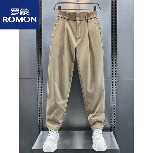 罗蒙（ROMON）夏季垂感冰丝西裤男束脚长裤2025痞帅休闲裤男百搭凉感哈伦裤新品 黑色 28