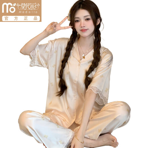 Pyjamas de soie de glace modale printanier et d'été pour femmes pantalons à manches courtes fines fleurs douces fleurs haut de gamme et lâches de vêtements d'extérieur en plein air yfy9905 # m [suggéré 80-100jin [Jin est égal à 0,5 kg]]]