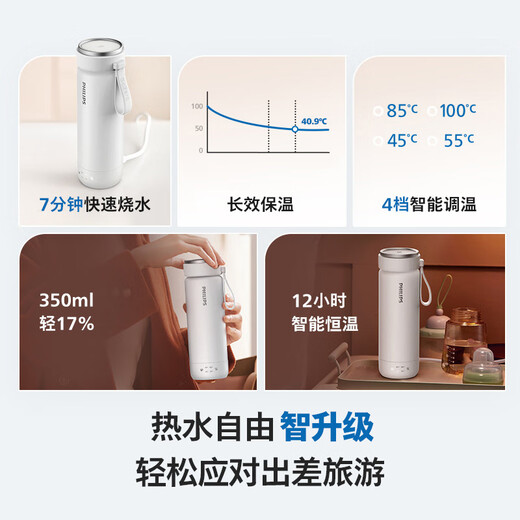 Philips (PHILIPS) water boiling cup, thermos cup, heated water cup, mini portable travel thermos cup, business gift for men and women