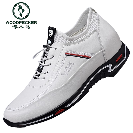 Woodpecker men's height-enhancing shoes invisible inner height increase 6cm breathable summer casual white shoes height increase 8cm business men's shoes leather shoes 898 white leather + (8cm height increase) four seasons 40