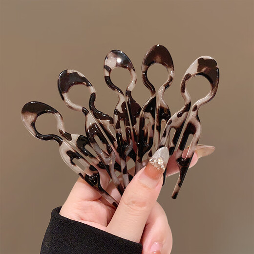He Jiagong multi-functional small fish hairpin U-shaped hair artifact female back head ball head fixed clip headdress 3# large brown 5 pieces