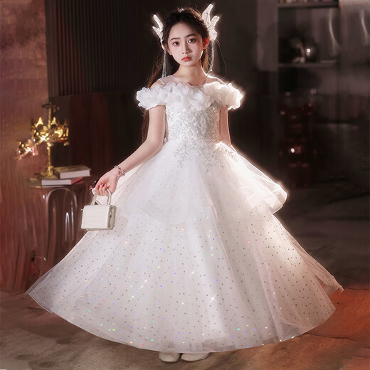 Энни Юер детское платье Light Luxury High-end Girl Host Guted Birthday Princess Юбка цветочная девочка для фортепиано костюм белый 130