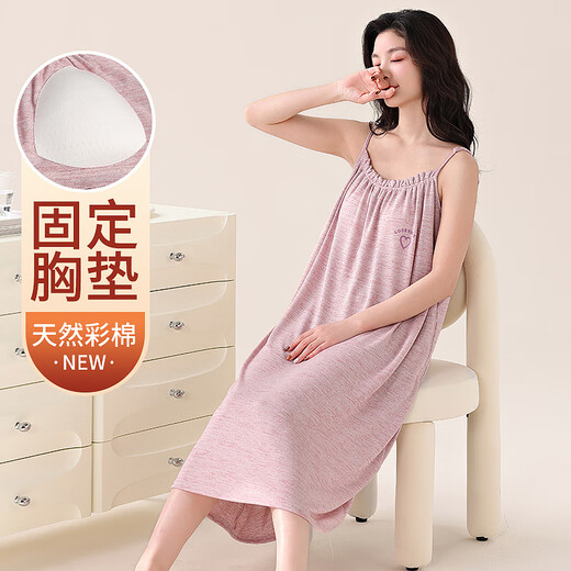 Langsha 2025 Sommernachthemd für Frauen Hosenträger Brustpolster Kühl losen mittelgroße Pyjama für Frauen DFL [11303] M.