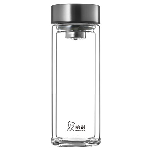 希诺（HEENOOR）玻璃杯双层隔热高硼硅杯子家用喝水男女便携车载水杯商务茶杯 E-6636-深蓝--礼盒装400ml