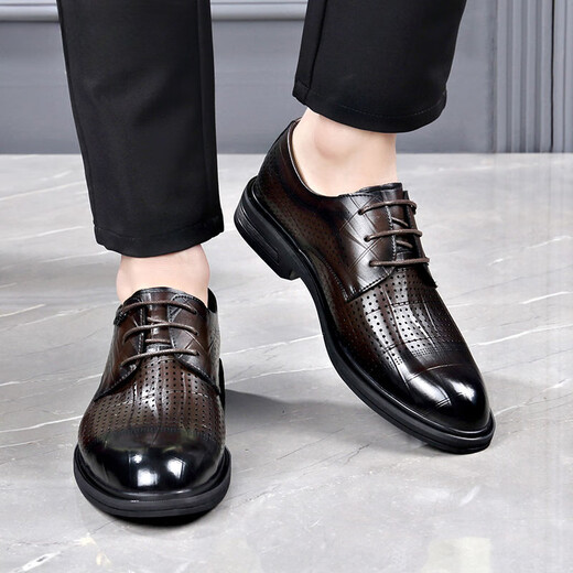 SUSTYLE International Light Luxury Brand Summer Real Cowhide Men's Anti-Slip and Wear-resistant 2024 New Hollow Cold Leather Shoes High-end All Cowhide Black 13701 41 Leather Shoes Standard Size