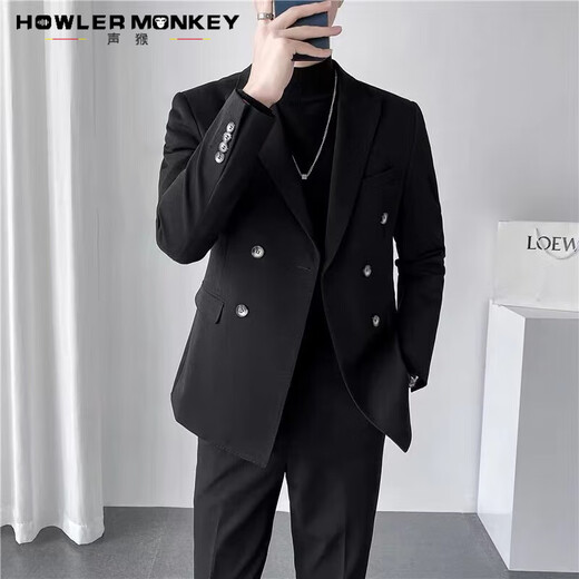 Sound Monkey men's suit suit double-breasted casual suit wedding dress slim and high-end suit jacket men British style suit + white long-sleeved shirt + trousers three-piece suit XL
