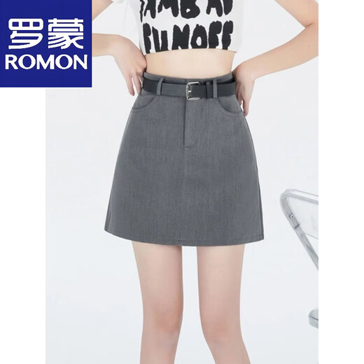 Falda corta de estilo Romon College para mujeres 2025 Nuevo primavera y verano Versátiles versátiles simples anti-exposición A-línea Cabalda gris delantera Media Gray S Winist 64cm