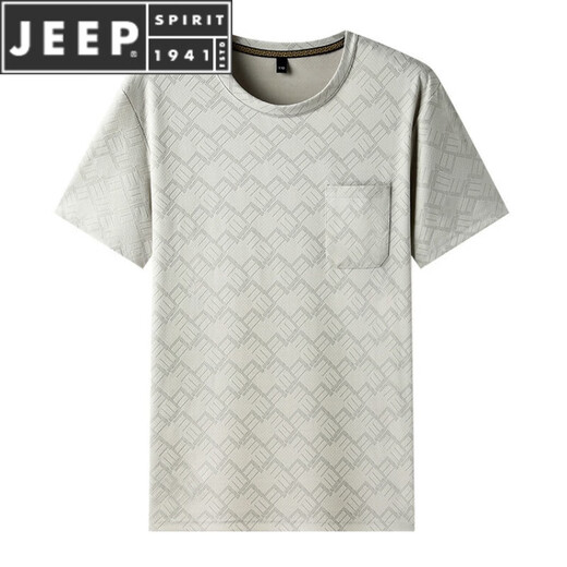 JEEP SPIRIT2025夏季男士短袖T恤中青年带口袋圆领冰丝透气速干休闲半袖男 哈青688 XL 175