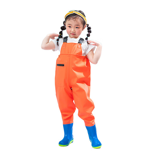 OEING儿童玩水连体下水裤幼儿园防水衣服赶海男女小孩雨鞋抓鱼雨裤沙滩 儿童黄色背带裤[款有口袋] M 24码(鞋内长16c)