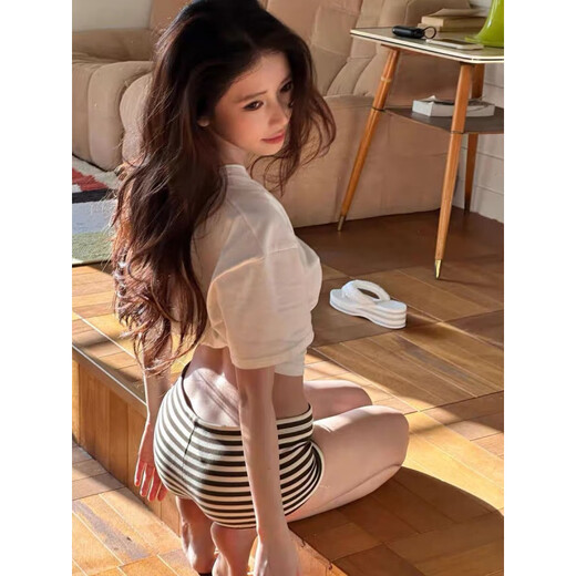 Pu Shui square striped low-waist shorts summer new style hip-hugging tight casual sports 690# M