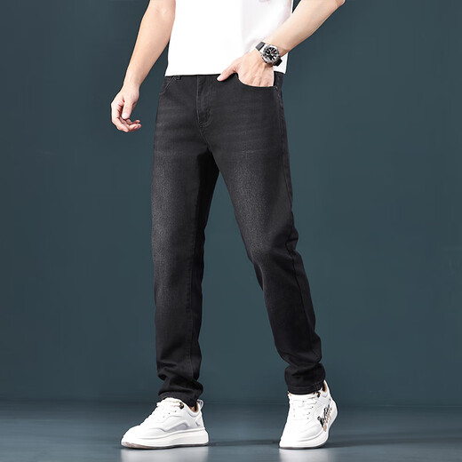 Canelin Kiskha Black Jeans Männer Frühling und Sommer Männer schlanke Füße Einfach bequeme, vielseitige Stretch-Casual-Hosen Männer 1048 Schwarz [77,9% Baumwolle] Größe 28
