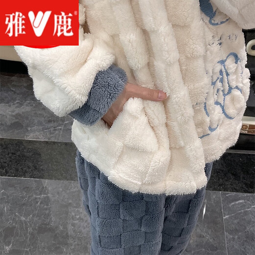 雅鹿睡衣女秋冬季珊瑚绒大码法兰绒加厚可爱蓝兔学生套装春网红家居服 MYQ-3271蓝兔 M