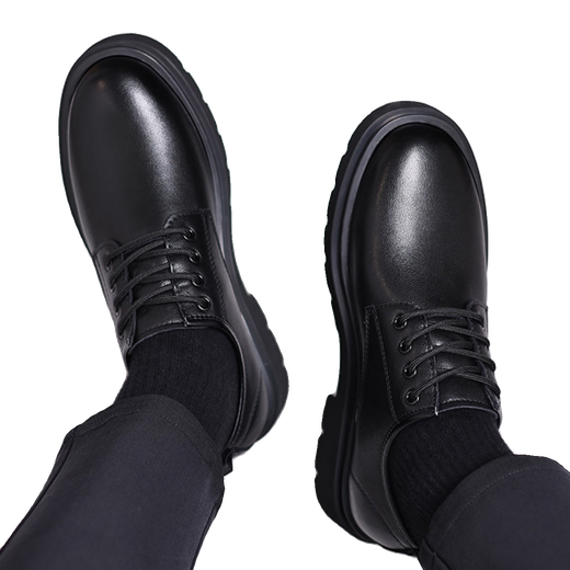 Woodpecker Black Casual Leather Shoes Men's Genuine Leather 2025 New Spring British Style Business Formal Wear Big Toe Work Trendy Shoes Black Four Seasons 717 Woodpecker 45