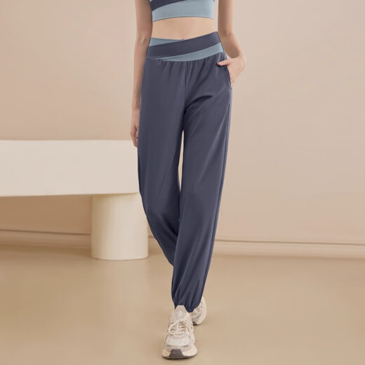 Youyou fitness pants spring and summer loose high-waist running training leg yoga clothes women's new Pilates sports pants light blue M recommended weight 100-115 Jin Jin equals 0.5 kg